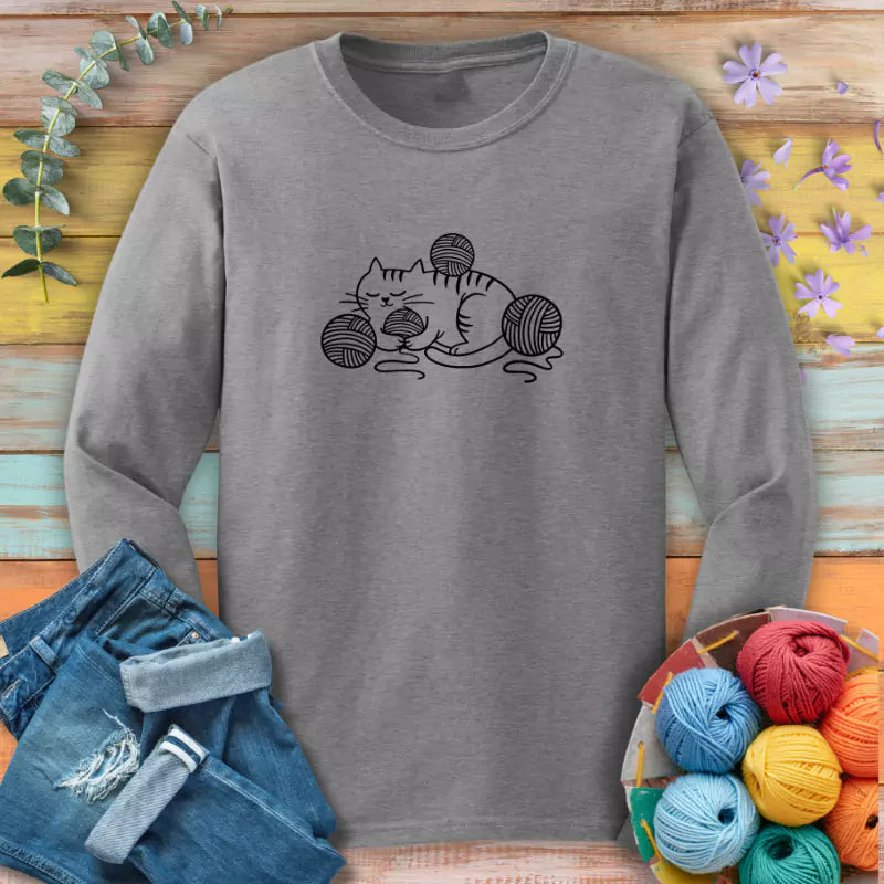 Cat And Yarn Long Sleeve T-shirt