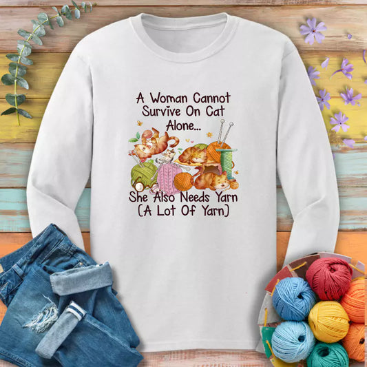 Cat & Yarn Lover Long Sleeve T-shirt