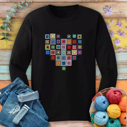 Granny Squares Heart Long Sleeve T-shirt