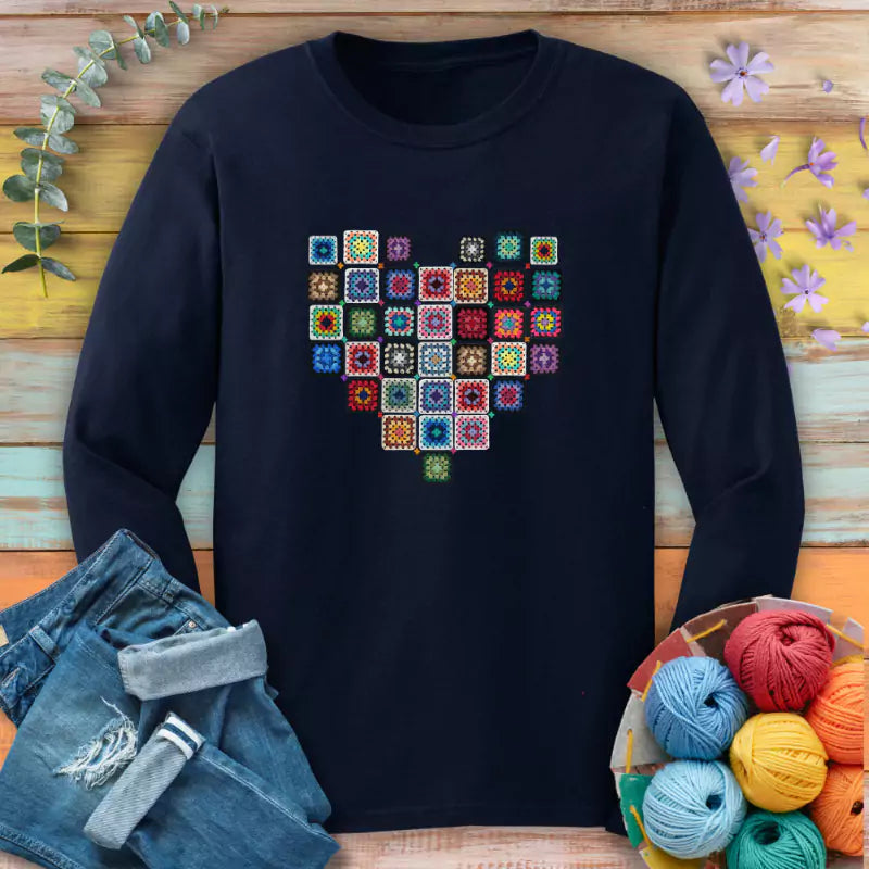 Granny Squares Heart Long Sleeve T-shirt