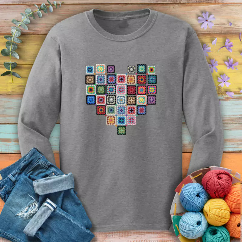 Granny Squares Heart Long Sleeve T-shirt