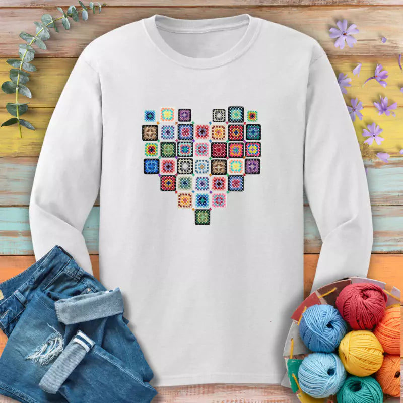 Granny Squares Heart Long Sleeve T-shirt