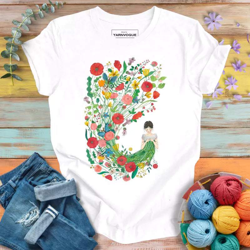 Knitting Flower Girl T-shirt