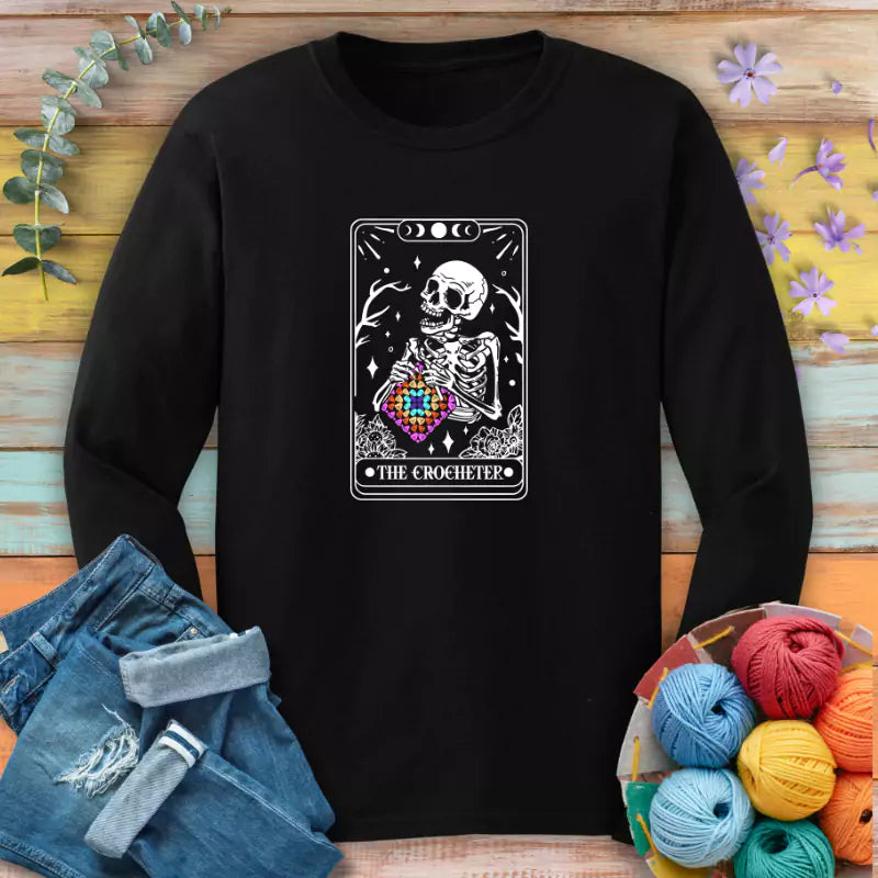 Skeleton Crocheter Tarot Long Sleeve T-shirt